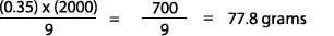 35 percent of 2000 calories divided by 9 is 77.8 grams