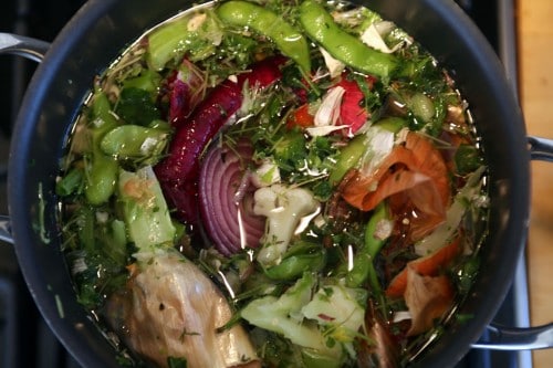 Turning vegetable scraps into stock