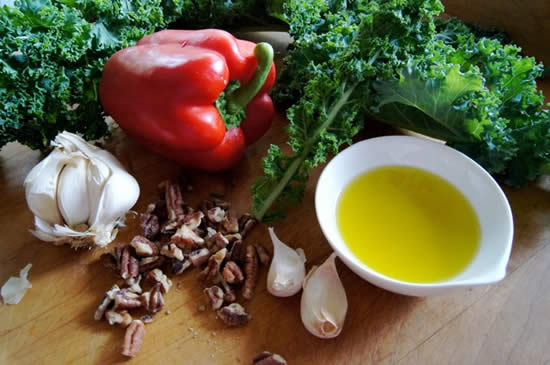 Kale Pesto with Pecans and Roasted Red Peppers