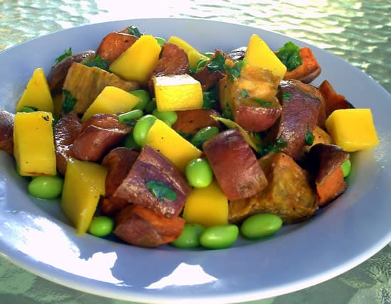 Poor Girl Eats Unprocessed (Sweet Potato, Mango, and Edamame Salad)