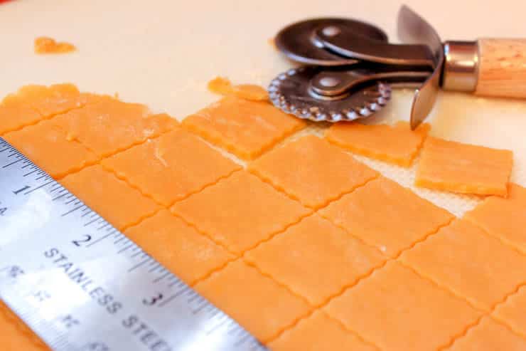 Cutting the Homemade Whole-Grain Cheez-Its