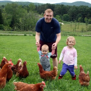 Responsible Farming is Sustainable Jesse LaFlamme with Piper, Brock, and their hens
