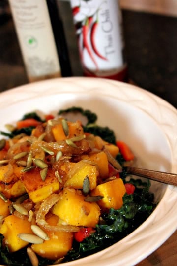 Wilted Kale, Caramelized Squash, and Onion Salad