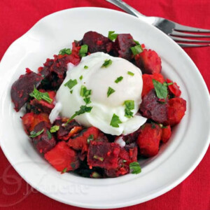 Roasted Beet and Sweet Potato Hash with Egg