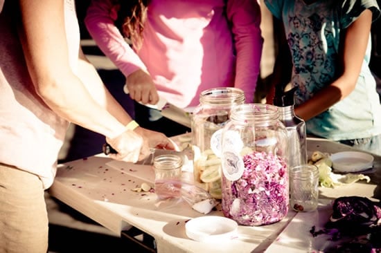 Students making sauerkraut