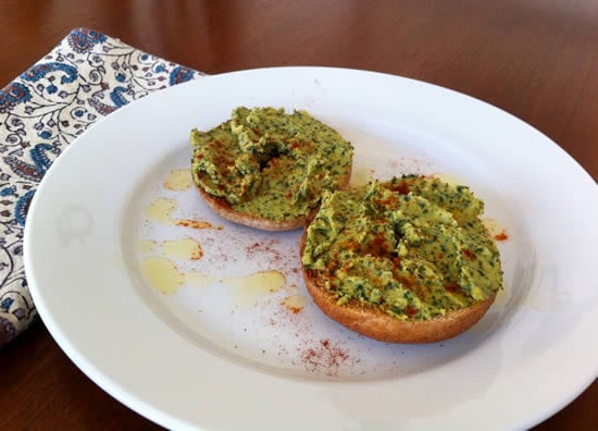 Kale Hummus on mini whole wheat bagel