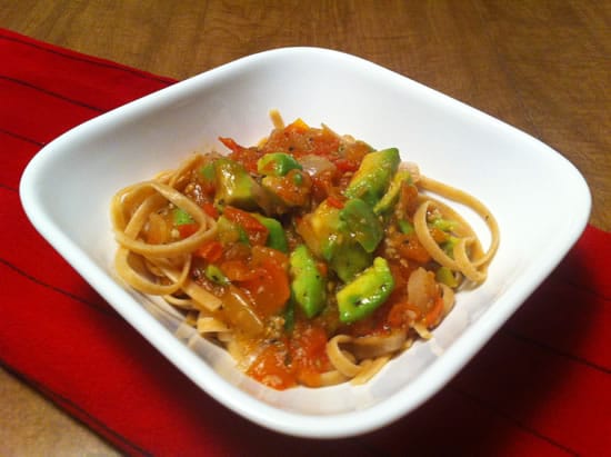 Fettucine with Tomato Avocado Sauce