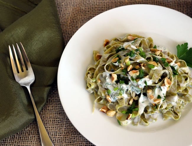 Whole Wheat Parsley Fettuccine with Goat Cheese Sauce