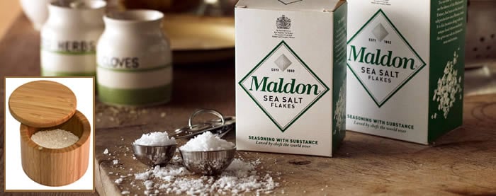 Maldon Sea Salt Flakes with Bamboo Salt Cellar