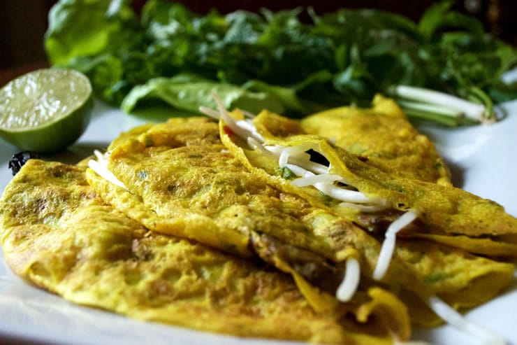 Banh Xeo - Crispy Vietse Crepes with SautÃ©ed Kale and Mushrooms