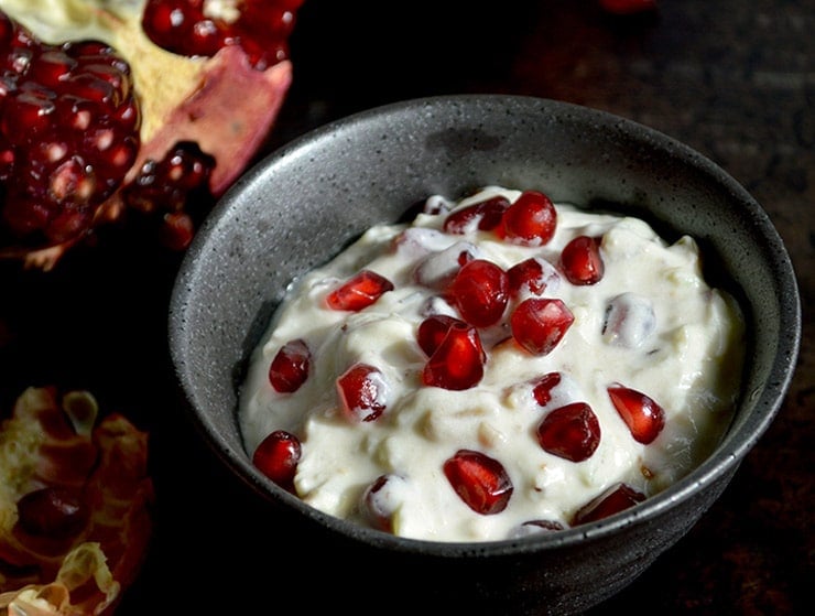 Scallion-Cucumber Raita with Fresh Pomegranate Arils