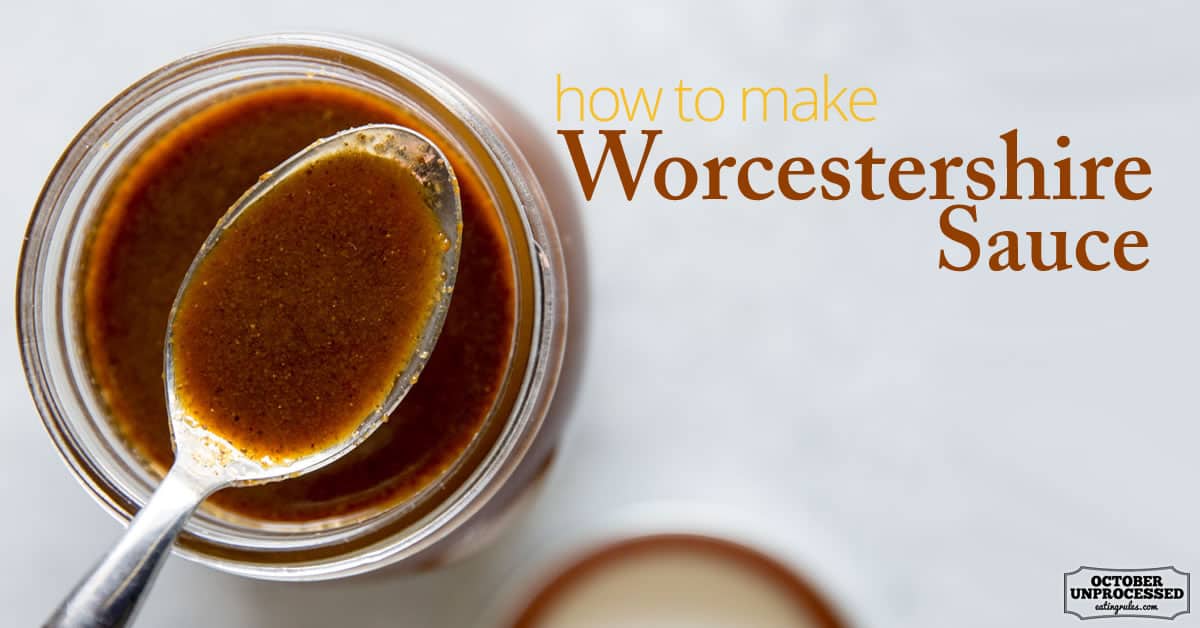 Overhead view of a jar of homemade worcestershire sauce