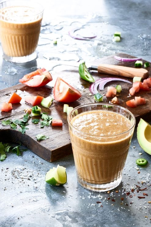 Savory smoothie with tomatoes, acovcado and lime